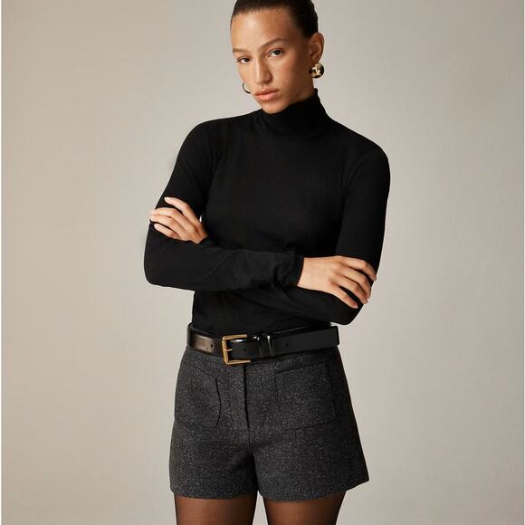 J.Crew Tissue Crepe Turtleneck Shirt WMNS XS Black Long Sleeve Pullover Cotton - Picture 1 of 7